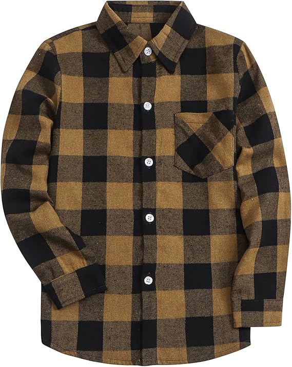 sangtree 男女长袖法兰绒格子休闲衬衫,3 个月 - 男士 9xl, 棕色, 大